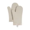 Perform your kitchen tasks safely with the Kitchen Aid Ribbed Soft Silicone 2-Piece Oven Mitt Set. The textured, ribb stripe design offers a secure grip while handling hot objects. Made of durable and waterproof silicone with a cotton cuff that provides additional shield from the heat and polyester lining that offers comfort and insulation. Each oven mitt measures 7 inches by 13 inches for a generous fit. They are heat resistant up to 500 degrees Fahrenheit. Coordinate these oven mitts with coordinating Kitchen Aid Ribbed Soft Silicone Pot Holders for a complete set.